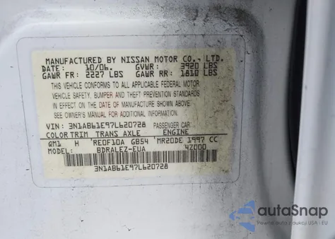 2007 Nissan Sentra 2.0S from USA, damaged, VIN 3N1AB61E97L620728